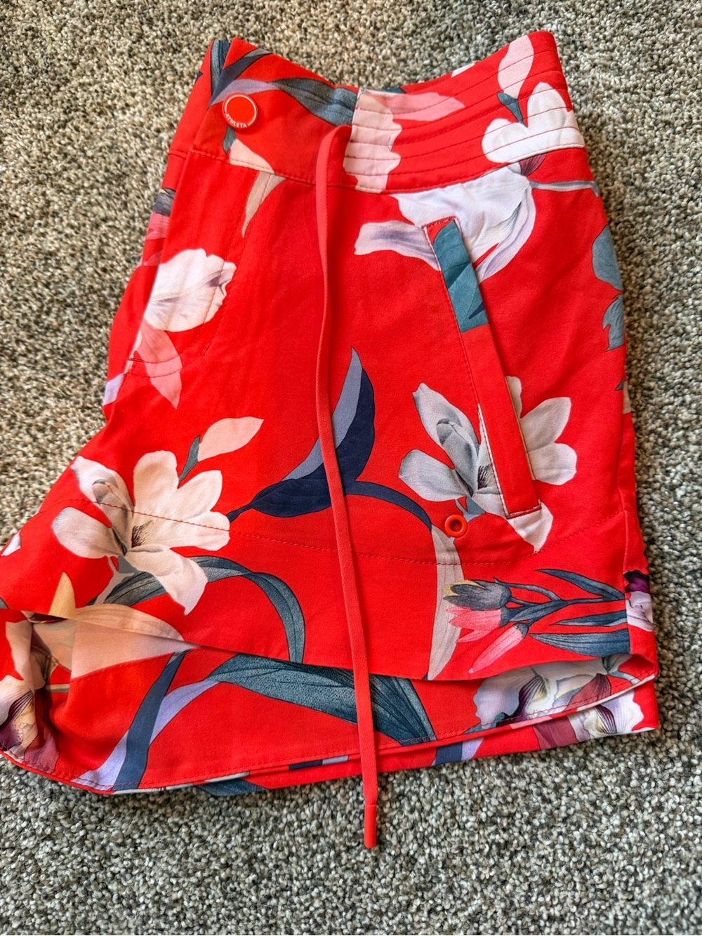 Athleta Swim Red Floral Drawstring Shorts